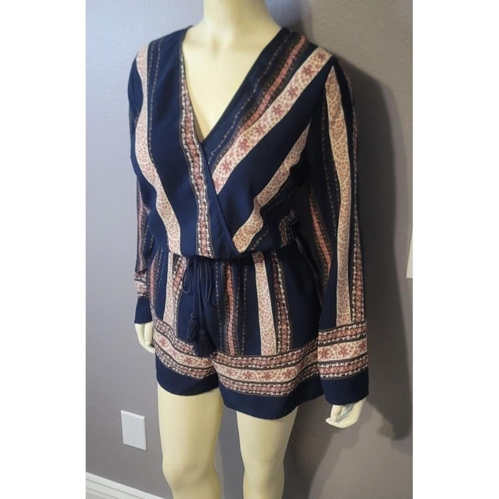 Navy and Pink Patterned Romper